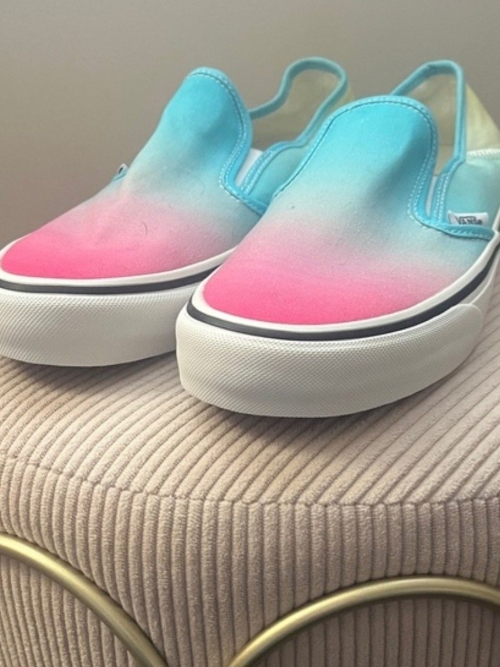 Vans Slip-On Gradient Ombre Pink to Turquoise Canvas Shoes W10 M8.5